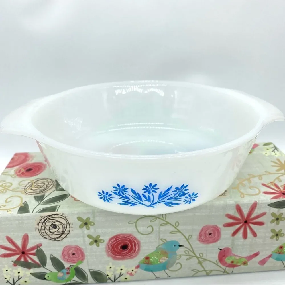 Vintage Anchor Hocking Fire King Blue Cornflower 1 Qt Casserole Dish
